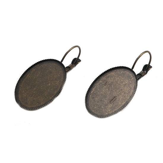 Picture of Brass Cabochon Settings Ear Clips Earrings Oval Antique Bronze (Fit 25mmx18mm) 38mm x 19mm, Post/ Wire Size: (20 gauge), 10 PCs                                                                                                                               