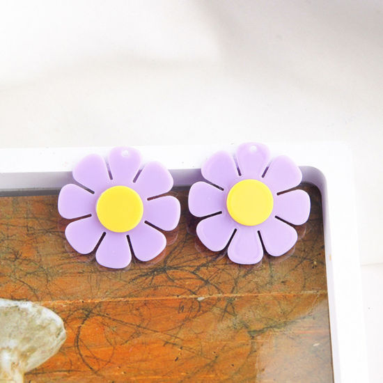 Picture of Acrylic Pendants Flower Purple 32mm x 32mm, 5 PCs