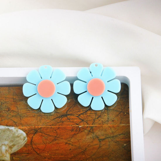 Picture of Acrylic Pendants Flower Skyblue 32mm x 32mm, 5 PCs