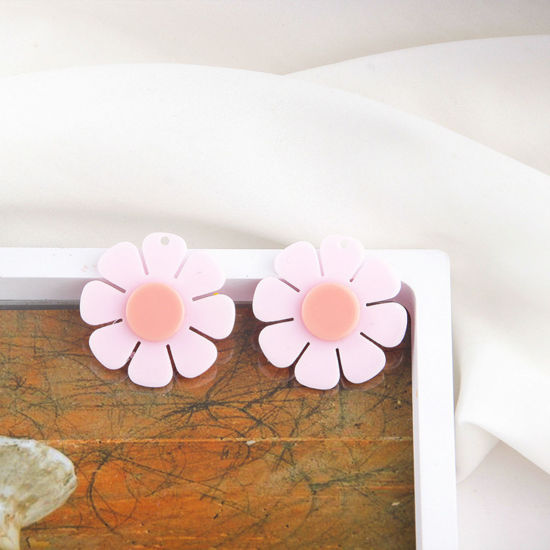 Picture of Acrylic Pendants Flower Light Pink 32mm x 32mm, 5 PCs