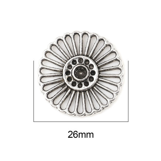 Picture of Zinc Based Alloy Dome Seals Cabochon Flower Antique Silver Color (Can Hold ss4 ss16 Pointed Back Rhinestone) 26mm x 26mm, 30 PCs