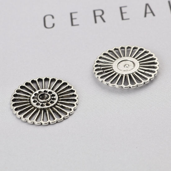 Picture of Zinc Based Alloy Dome Seals Cabochon Flower Antique Silver Color (Can Hold ss4 ss16 Pointed Back Rhinestone) 26mm x 26mm, 30 PCs