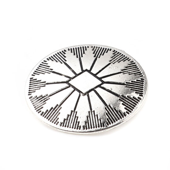 亜鉛合金 メタル 金属製 裏穴ボタン 楕円形 銀古美 彫刻 柄 25mm x 22mm、 30 個 の画像