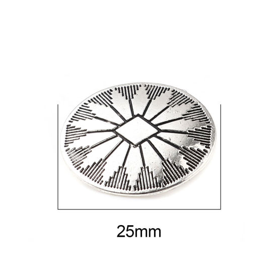 亜鉛合金 メタル 金属製 裏穴ボタン 楕円形 銀古美 彫刻 柄 25mm x 22mm、 30 個 の画像