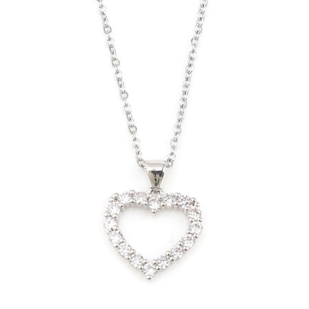 Picture of Stainless Steel Valentine's Day Link Cable Chain Findings Necklace Silver Tone Heart Clear Cubic Zirconia 45cm(17 6/8") long, 1 Piece