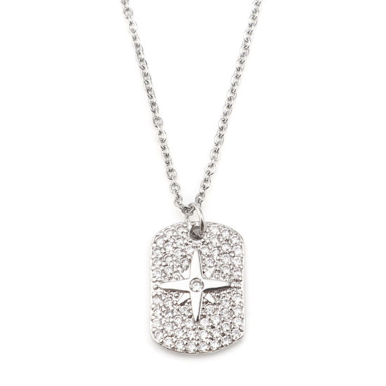 Immagine di Acciaio Inossidabile Galassia Cavo Catena Accessori Collana Tono Argento Rettangolo Stella Micro Spianare Trasparente Cubic Zirconia 45cm Lunghezza, 1 Pz