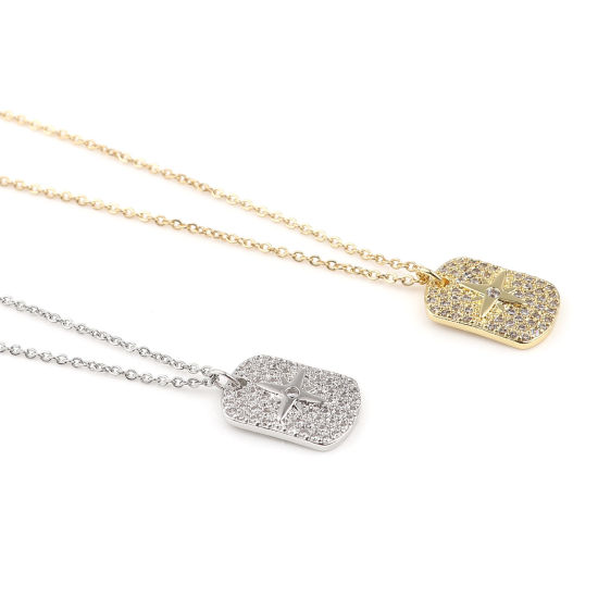 Immagine di Acciaio Inossidabile Galassia Cavo Catena Accessori Collana Tono Argento Rettangolo Stella Micro Spianare Trasparente Cubic Zirconia 45cm Lunghezza, 1 Pz