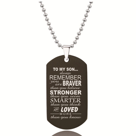 Immagine di Acciaio Inossidabile Catena a Pallini Accessori Collana Nero Busta Messaggio" TO MY SON " 60cm Lunghezza, 1 Pz