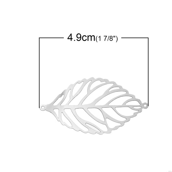 Image de Connecteurs de Bijoux Estampe en Filigrane Creux en 304 Acier Inoxydable Feuille Argent Mat 49mm x 27mm, 10 Pcs