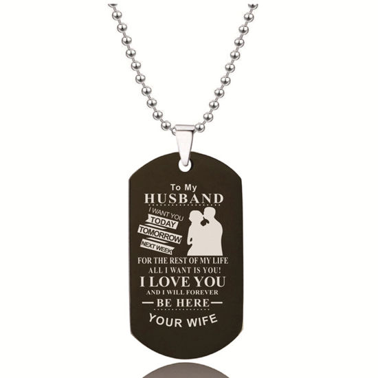 Immagine di Acciaio Inossidabile Catena a Pallini Accessori Collana Nero Busta Messaggio" TO MY HUSBAND " 60cm Lunghezza, 1 Pz