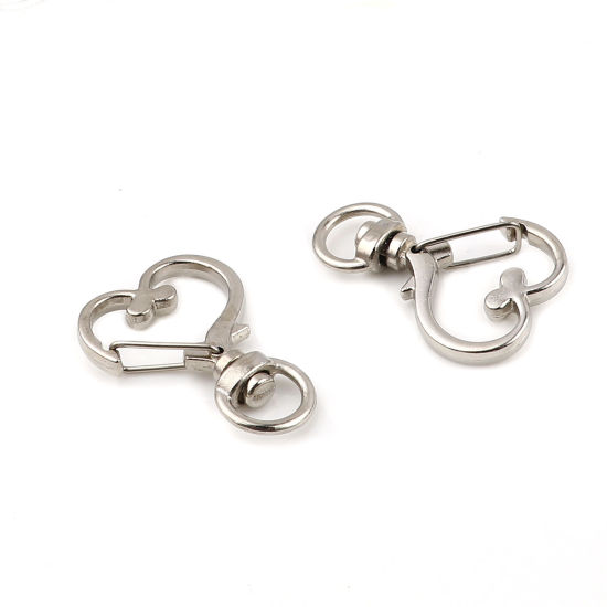 Image de Porte-Clés en Alliage de Zinc Argent Mat Cœur avec Anneaux 35mm x 24mm 8mm Dia, 10 Kits
