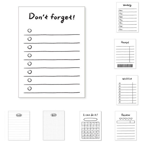 Image de Blanc - Bloc-notes quotidien créatif de 50 feuilles à faire Liste de tâches Planificateur de calendrier Fournitures scolaires de bureau Papeterie 6.5x9cm, 2 copies