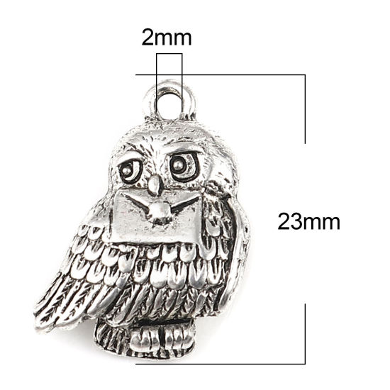 Immagine di Lega di Zinco Charms Gufo Argento Antico 23mm x 17mm , 10 Pz