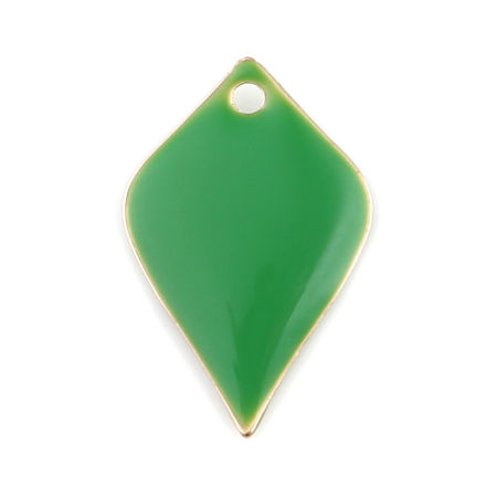Picture of Brass Enamelled Sequins Charms Gold Plated Grass Green Petaline 18mm x 12mm, 10 PCs