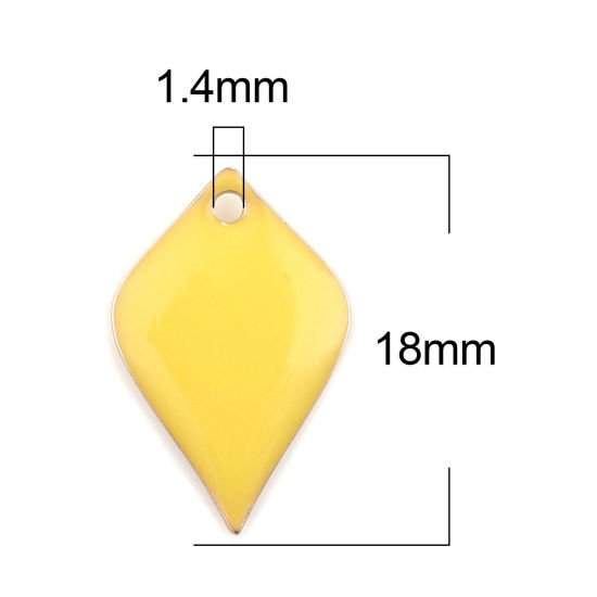 Image de Breloques Sequins Emaillés Double Face en Laiton Pétale de fleur Doré Citron 18mm x 12mm, 10 Pcs