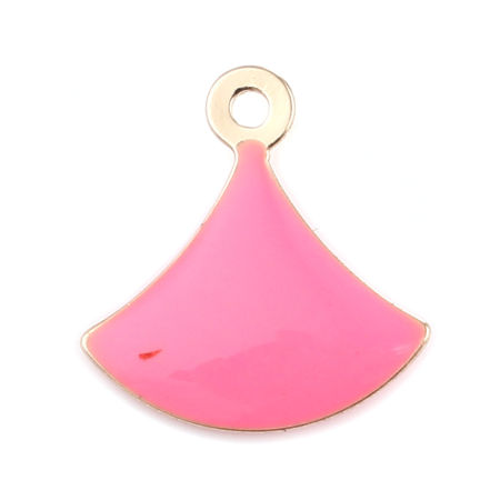 Image de Breloques Sequins Emaillés Double Face en Laiton Eventail Doré Rose 14mm x 13mm, 10 Pcs