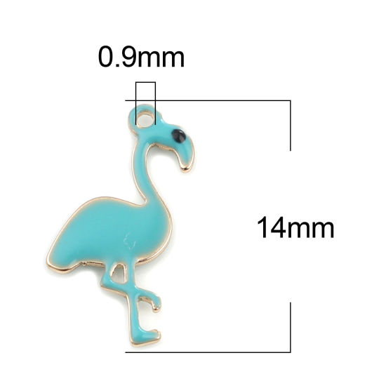 Bild von Messing Emaillierte Pailletten Charms Flamingo Vergoldet Azurblau 14mm x 7mm, 5 Stück