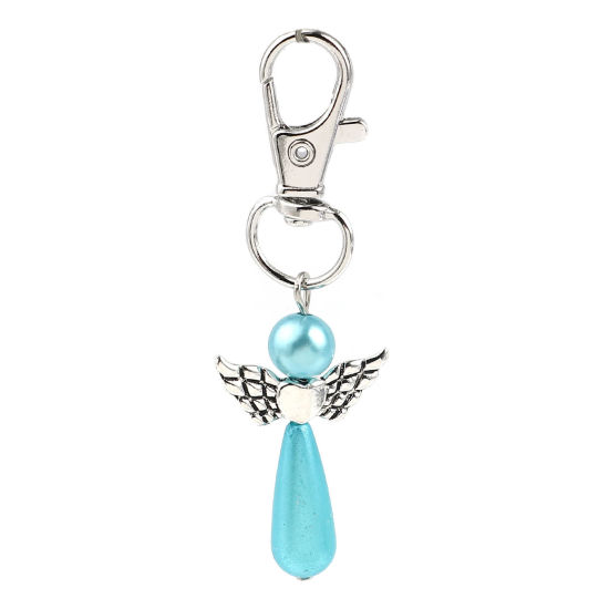 Picture of Keychain & Keyring Silver Tone Blue Heart Wing 67mm, 5 PCs