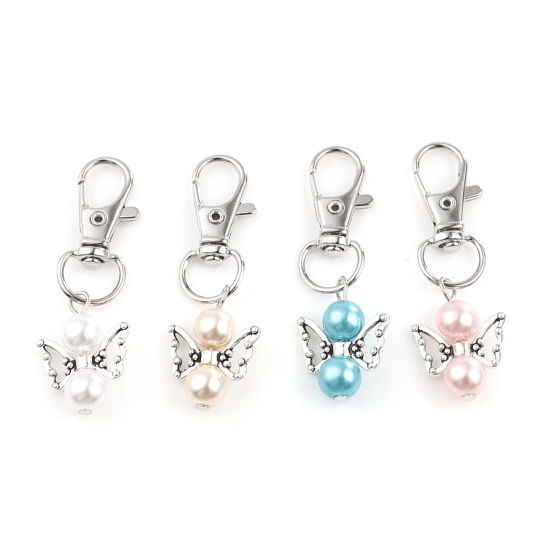 Picture of Keychain & Keyring Silver Tone White Heart Wing 53mm, 5 PCs