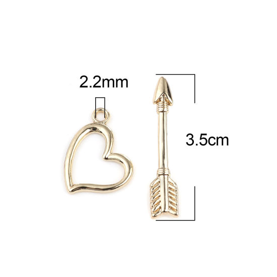 Picture of Zinc Based Alloy Toggle Clasps Arrow Gold Plated Heart 35mm x 7mm 22mm x 20mm, 5 Sets