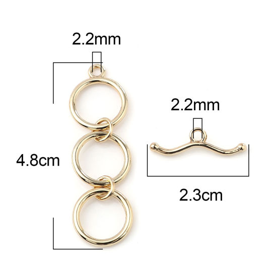 亜鉛合金 トグルクラスプ ゴールドフィルド 環状 4.8x1.4cm 2.3x0.7cm、 3 セット の画像