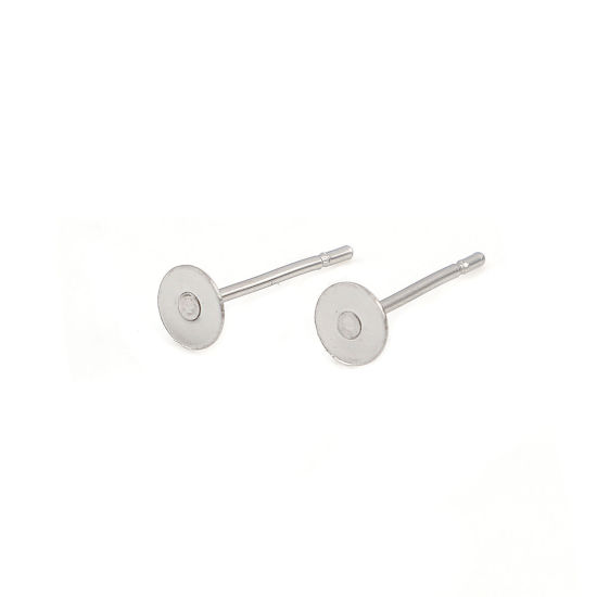 Picture of 304 Stainless Steel Ear Post Stud Earrings Round Silver Tone 4mm Dia., Post/ Wire Size: (21 gauge), 100 PCs