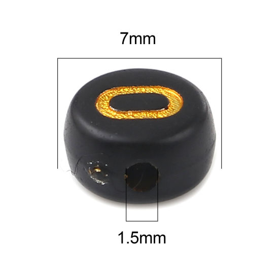 Bild von Acryl Perlen Buchstabe Schwarz & Golden Mit zufälligen Muster ca. 7mm D., Loch:ca. 1.5mm, 500 Stück
