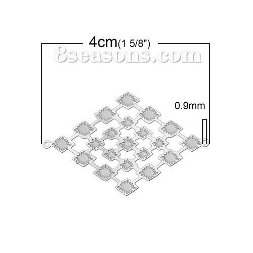Image de Connecteurs de Bijoux Estampe en Filigrane Creux en 304 Acier Inoxydable Losange Fleurs Argent Mat 40mm x 26mm, 20 Pcs