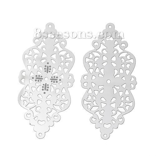 Imagen de Conectores Filigrana Estampación 304 Acero Inoxidable de Bowknot Tono de Plata Hueco Patrón 51mm x 24mm, 20 Unidades