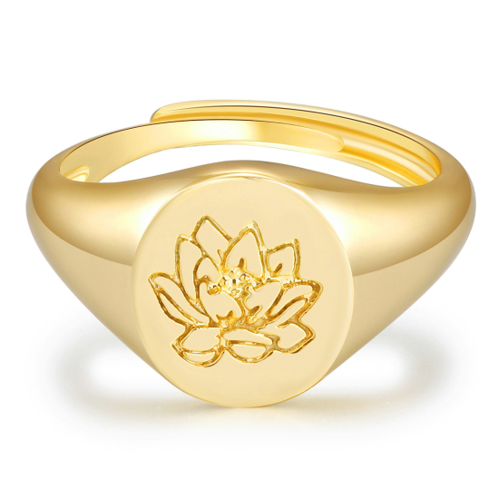 Image de Bagues Ouvert en Laiton Plaqué Or 18K Fleur de Lotus 1 Pièce