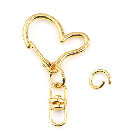 Bild von Schlüsselkette & Schlüsselring Vergoldet Herz 0.8mm D., 43mm x 24mm, 10 Sets ( 2 Stück/Set)