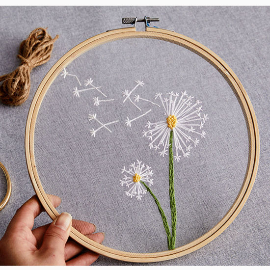 Picture of Tulle Embroidery Kit Package DIY Handmade Decoration White & Green Dandelion 1 Set