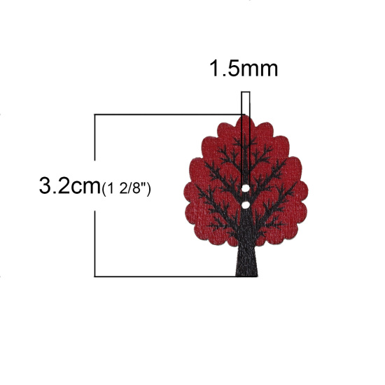 Bild von Natürliches Holz Knöpfe zum aufnähen Baum zufällig gemischt 2 Löcher 32mm x 25mm 50 Stück