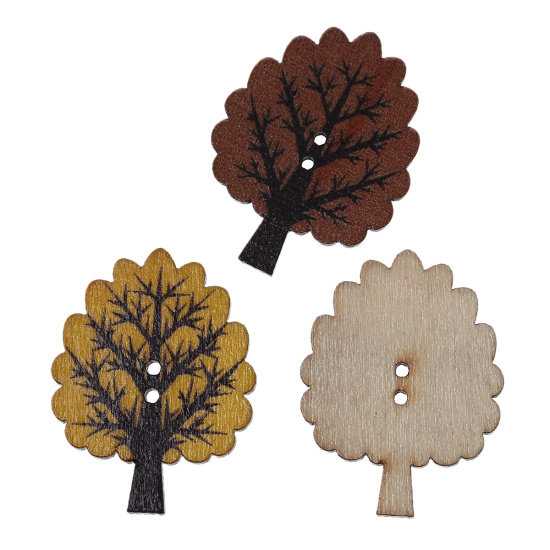 Bild von Natürliches Holz Knöpfe zum aufnähen Baum zufällig gemischt 2 Löcher 32mm x 25mm 50 Stück