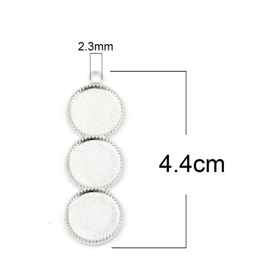 Picture of Zinc Based Alloy Cabochon Settings Pendants Round Silver Tone (Fits 12mm Dia.) 44mm x 14mm, 10 PCs