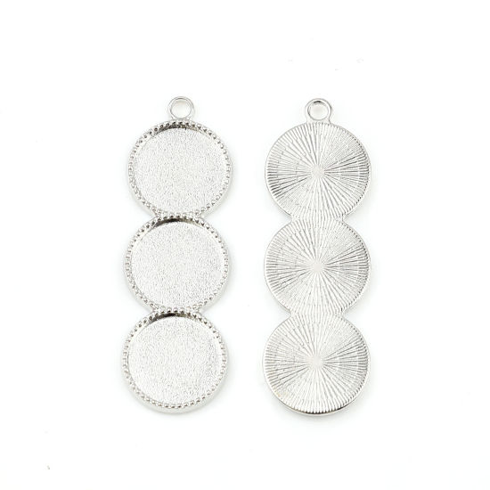 Picture of Zinc Based Alloy Cabochon Settings Pendants Round Silver Tone (Fits 12mm Dia.) 44mm x 14mm, 10 PCs