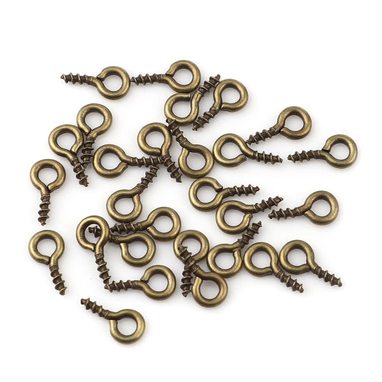 Image de Piton à Vis en Alliage de Fer Bronze Antique 8mm x 4mm, Épaisseur d'Aiguille: 1.3mm, 200 Pcs