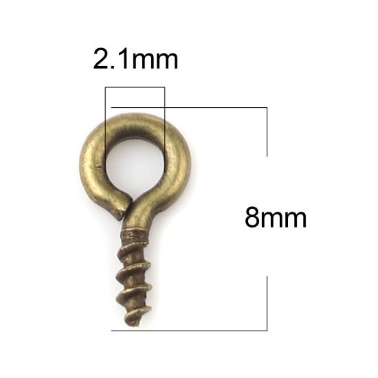 Image de Piton à Vis en Alliage de Fer Bronze Antique 8mm x 4mm, Épaisseur d'Aiguille: 1.3mm, 200 Pcs