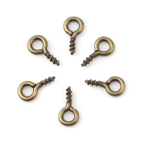 Image de Piton à Vis en Alliage de Fer Bronze Antique 8mm x 4mm, Épaisseur d'Aiguille: 1.3mm, 200 Pcs