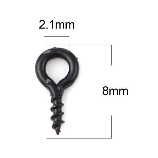 Image de Piton à Vis en Alliage de Fer Noir 8mm x 4mm, Épaisseur d'Aiguille: 1.3mm, 200 Pcs