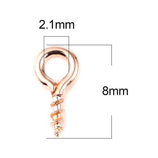 Image de Piton à Vis en Alliage de Fer Or Rose 8mm x 4mm, Épaisseur d'Aiguille: 1.3mm, 200 Pcs