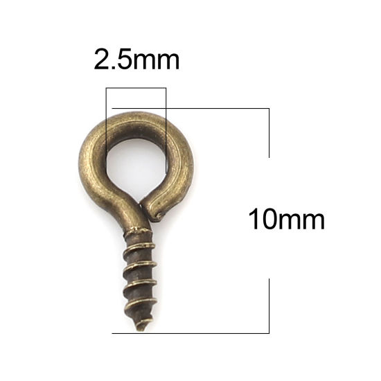 Image de Piton à Vis en Alliage de Fer Bronze Antique 10mm x 5mm, Épaisseur d'Aiguille: 1.5mm, 200 Pcs