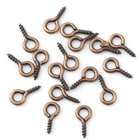 Bild von Eisenlegierung Ösenschrauben Holzgewinde Rotkupferfarbe 10mm x 5mm, Nadeldicke: 1.5mm, 200 Stück