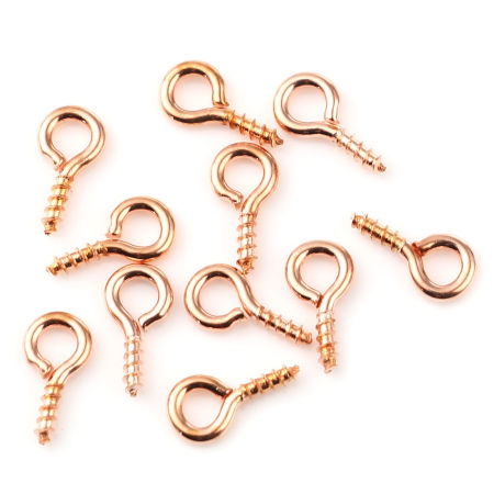 Bild von Eisenlegierung Ösenschrauben Holzgewinde Rosegold 10mm x 5mm, Nadeldicke: 1.5mm, 200 Stück