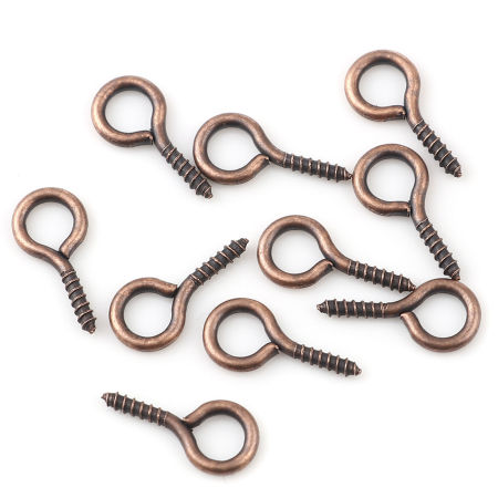 Bild von Eisenlegierung Ösenschrauben Holzgewinde Rotkupferfarbe 14mm x 7mm, Nadeldicke: 1.7mm, 200 Stück
