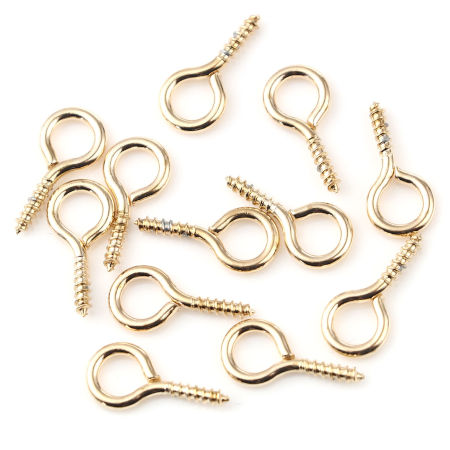 Bild von Eisenlegierung Ösenschrauben Holzgewinde KC Vergoldet 14mm x 7mm, Nadeldicke: 1.7mm, 200 Stück