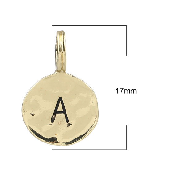 Immagine di Lega di Zinco Charms Colore Oro 16K Tondo Lettera Maiuscola Lettere " A " Smalto 17mm x 11mm, 20 Pz