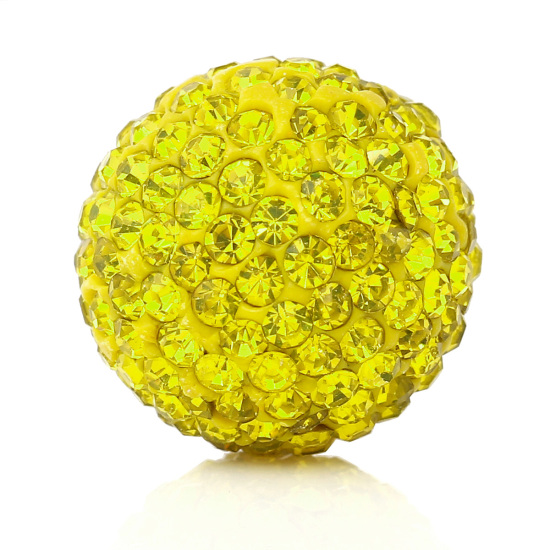 Picture of Polymer Clay Harmony Chime Ball Fit Mexican Angel Caller Bola Wish Box Pendants (No Hole) Round Pave Yellow Rhinestone About 18mm( 6/8") Dia, 1 Piece