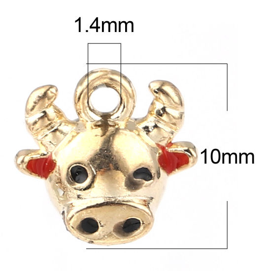 Изображение Цинковый Сплав Подвески Корова Позолоченный Красный Сообщение " благословение " С Эмалью 10мм x 10мм, 10 ШТ