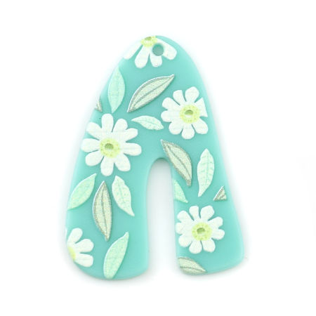 Picture of 5 PCs Resin Pendants Arched Flower Mint Green 4cm x 2.9cm